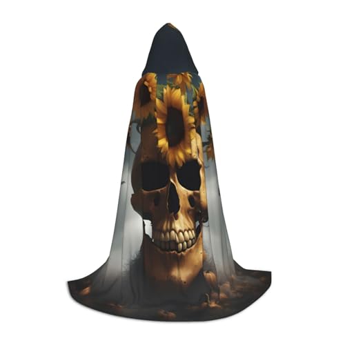 Yiyilong Sonnenblumen-Halloween-Totenkopf-Aufdruck, Kapuzenumhang für Kinder mit Halloween, Weihnachten, Cosplay-Kostüm. von Yiyilong