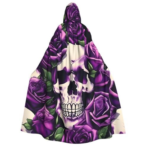 Yiyilong Umhang mit violettem Rosen-Totenkopf-Druck, Uni, für Erwachsene, Dekoration, Umhang, Cosplay-Kostüme, Halloween-Kapuzenmantel von Yiyilong