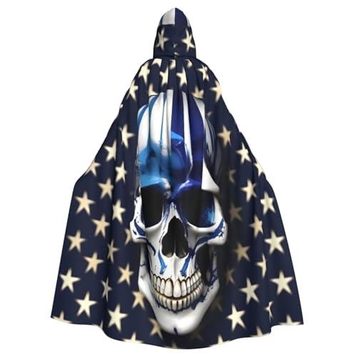 Yiyilong Uni Blau Streifen Sterne Totenkopf Druck Halloween Weihnachten Cosplay Kapuzen Erwachsene Party Dekoration Kapuzenumhang von Yiyilong