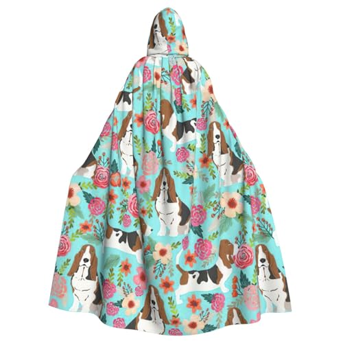 Yiyilong Uni Sweet Basset Hound Florals Print Halloween Weihnachten Cosplay Kapuzen Erwachsene Party Dekoration Kapuzenumhang von Yiyilong