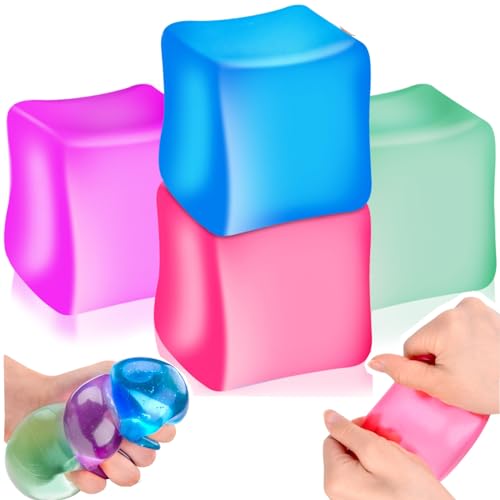 4 Stück Stressball für Kinder Erwachsene, Anti Stress Bälle, Quetschball Fidget Toys Squishy Antistressball, Großes Eiswürfel-Fidget Toys, Antistressball Squeeze, Cube Stressbälle von Yizemay