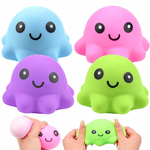 Yizemay Anti-Stressbälle zum Kneten, 4pcs Stressball Octopus Bunte Quetschball Stressball Sensorisches Quetschspielzeug Anti Stress Ball für Autismus, Mitbringsel, Reisespielzeug (Fat) von Yizemay