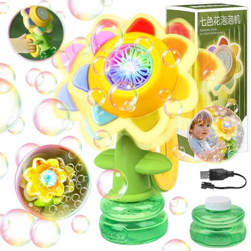 Blumen Seifenblasenstab, Blumenblasenmaschine mit Lichtern Seifenblasenmaschine Seifenblasenpistole Elektronische Seifenblasen Stab, 10000+ Blasen Outdoor Spielzeug Kinder Geschenk für Kinder von Yizemay