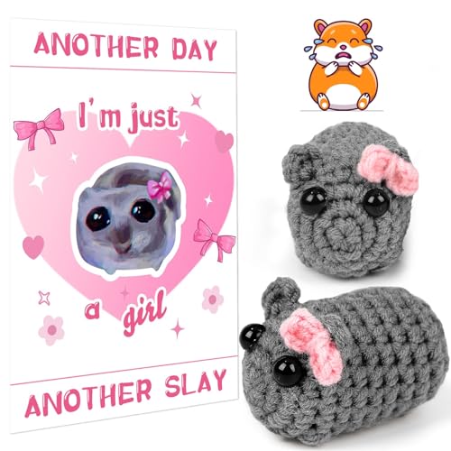 Yizemay Sad Hamster Meme Plüschtier, Hamsti Hamster, Positive Kartoffel Gute Besserung Hamster Kuscheltier, Handgestrickte Sad Hamster Kuscheltier Anti-stress Mutmacher Geschenk für Freunde Partner von Yizemay