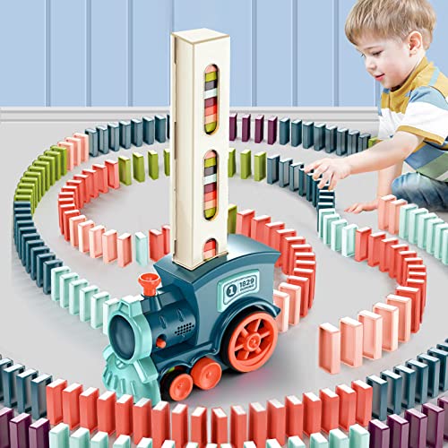 Yizemay Domino Zug Spielzeug, 100 Stuck Domino Baustein Zug Set, Automatischer Dominosteine Zug Spiel mit Ton, Domino Train Rallye Spielzeug Weihnachten Geschenk für Kinder 3+ von Yizemay