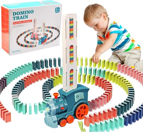 Yizemay Domino Zug Spielzeug Set, Automatisches Domino-Verlegen mit 120pcs Domino-Blöcke Zug mit Licht und Ton Kinder Elektrostapel Pädagogisches Spielzeug-Geschenk(120PCS) von Yizemay