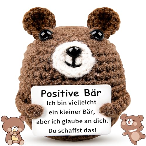 Yizemay Positive Bär Geschenke, Umarmung Glücksbringer, Kreative Strickwolle Bär Puppe, Emotional Support, Aufmunterung Geschenke für Freund und Familie von Yizemay