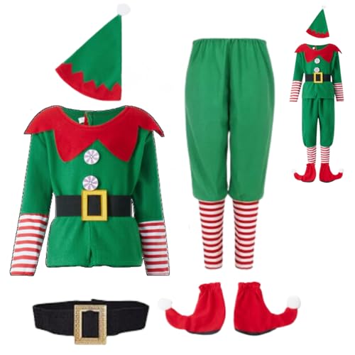 Yizhe Elfenkostüm für Kinder, Weihnachtself-Outfit für Kinder, Samt, Weihnachtsmann-Helfer-Kostüm, festliches Outfit von Yizhe