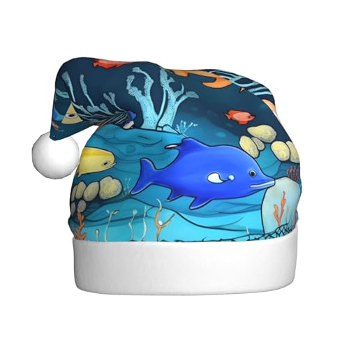 Blaue Unterwasserwelt der Fisch-Weihnachtsmütze für Erwachsene. Festliche Weihnachtsmütze mit Bommel, Unisex-Kappe für Weihnachtsfeiern. Blaue Unterwasserwelt der Fisch-Weihnachtsmütze für Erwachsene. Festliche Weihnachtsmütze mit Bommel, Unisex-Kappe für Weihnachtsfeiern. von Yizhiyz