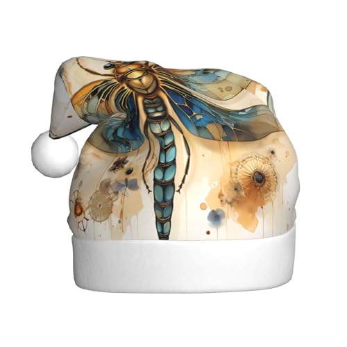 Goldene zarte Libelle auf gelbem Hintergrund, Weihnachtsmütze für Erwachsene. Festliche Weihnachtsmütze mit Bommel, Unisex-Kappe für Weihnachtsfeiern. Goldene zarte Libelle auf gelbem Hintergrund, Weihnachtsmütze für Erwachsene. Festliche Weihnachtsmütze mit Bommel, Unisex-Kappe für Weihnachtsfeiern. von Yizhiyz