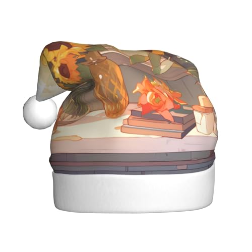 Weihnachtsmütze mit Sonnenblumen unter der Fensterbank für Erwachsene. Festliche Weihnachtsmütze mit Bommel, Unisex-Kappe für Weihnachtsfeiern. Weihnachtsmütze mit Sonnenblumen unter der Fensterbank für Erwachsene. Festliche Weihnachtsmütze mit Bommel, Unisex-Kappe für Weihnachtsfeiern. von Yizhiyz