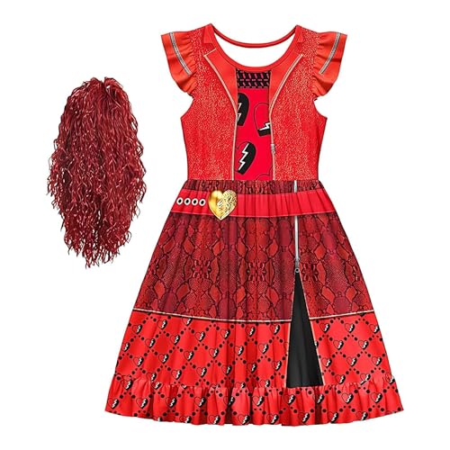 Yjkedfh Descendants4 Rise Rotes Kostüm Mit Perücken MädchenChloe Kleid Bridget Prinzessin Kleider Halloween Rollenspielkleidung Halloween Cosplay Outfits von Yjkedfh