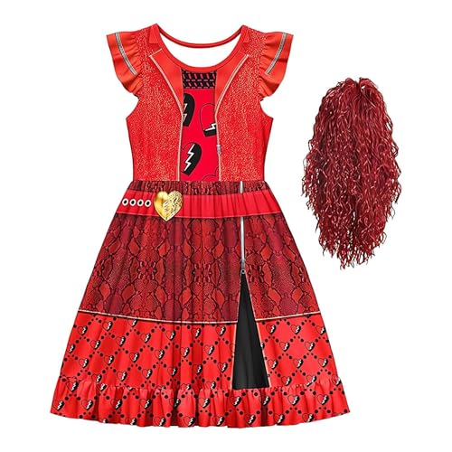 Yjkedfh Descendants4 Rise Rotes Kostüm Mit Perücken MädchenChloe Kleid Bridget Prinzessin Kleider Halloween Rollenspielkleidung Halloween Cosplay Outfits von Yjkedfh