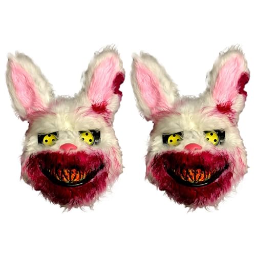 Halloween Horror Masken - 1/2Stück Horror Hasenmaske | Plüsch Bloody Bunny Maske | Blutige Kaninchen Maske | Blutige Plüsch Kaninchen Maske | Horror Maske Für Halloween Kostüm Karnevalsparty Cosplay von Ylnailky