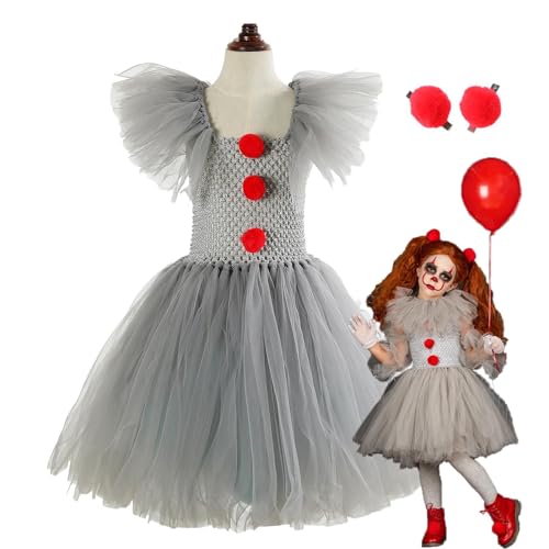 Ylnailky Kostüm für Kinder – Halloween-Clowns-Kostüm für Mädchen | Gruseliges Clownskostüm für Mädchen | Gruselige Clowns-Halloween-Kostüme | Horrorfilm „It Clowns“-Kostüm für Cosplay-Outfits von Ylnailky