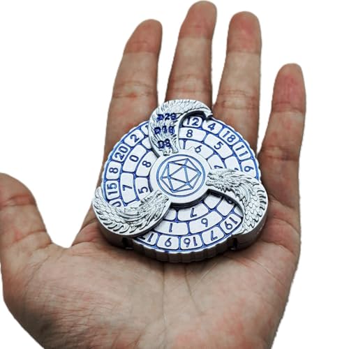 7 in 1 Fidget Spinner Würfel Set für DND, Neuheit Loong Kopf Metall Roulette D&D Würfel mit Geschenkbox, Dungeons und Drachen RPG Rollenspiel Würfel (White Blue) von YlobdolY