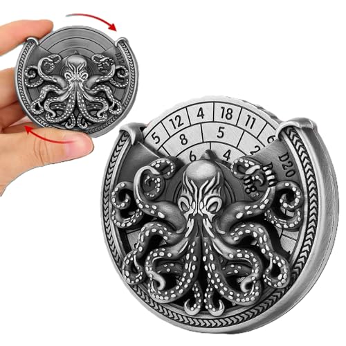 7 in 1 Fidget Spinner Würfel Set für DND, Neuheit Teufel Oktopus Relief Metall Roulette D&D Würfel, Dungeons und Drachen RPG Rollenspiel Würfel Silber Grau von YlobdolY