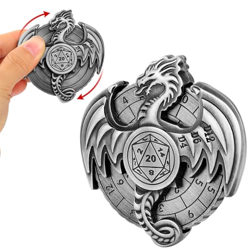 7 in 1 Fidget Spinner Würfel Set für DND, Neuheit Winged Flying Dragon Relief Metall Roulette D&D Würfel, Dungeons und Drachen RPG Rollenspiel Würfel Silber Grau von YlobdolY