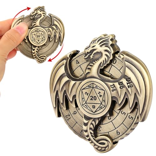 7 in 1 Fidget Spinner Würfel Set für DND, Neuheit Winged Flying Dragon Relief Metall Roulette D&D Würfel, Dungeons und Drachen RPG Rollenspiel Würfel Vintage Bronze von YlobdolY