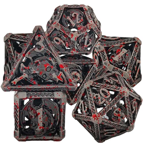 7PCS Hohl Metall DND Würfel Set, Drachen und Schädel Rollenspiel D&D Würfel, DND Metall Würfel Set, Polyedrische Metall Würfel Set für Pathfinder Warhammer RPG Brettspiele Blutig von YlobdolY