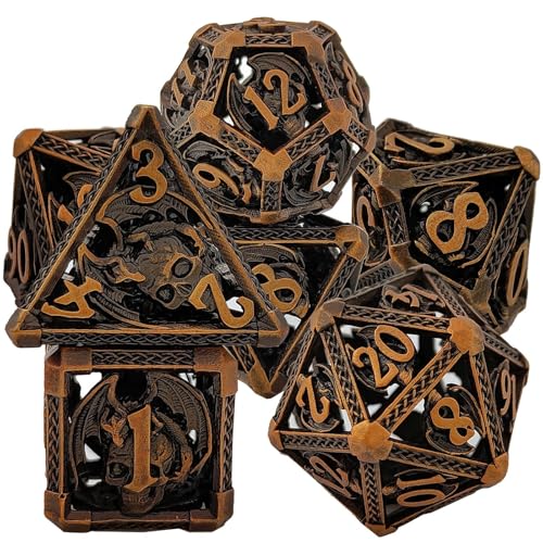 7PCS Hohl Metall DND Würfel Set, Drachen und Schädel Rollenspiel D&D Würfel, DND Metall Würfel Set, Polyedrische Metall Würfel Set für Pathfinder Warhammer RPG Brettspiele Golden von YlobdolY