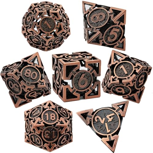 7PCS Hohle Metall DND Würfel Set, 8-Punkt Stern Rollenspiel D&D Würfel, DND Metall Würfel Set, Polyeder Metall Würfel Set für Pathfinder Warhammer RPG Brettspiele Vintage Bronze von YlobdolY