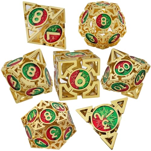 7PCS Hohle Metall DND Würfel Set, 8-Punkt Stern Rollenspiel D&D Würfel, DND Metall Würfel Set, Polyedrische Metall Würfel Set für Pathfinder Warhammer RPG Brettspiele Golden von YlobdolY