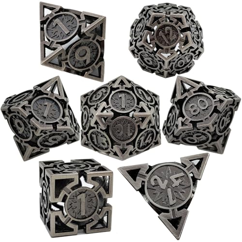 7PCS Hohle Metall DND Würfel Set, 8-Punkt Stern Rollenspiel D&D Würfel, DND Metall Würfel Set, Polyedrische Metall Würfel Set für Pathfinder Warhammer RPG Brettspiele Schwarz von YlobdolY