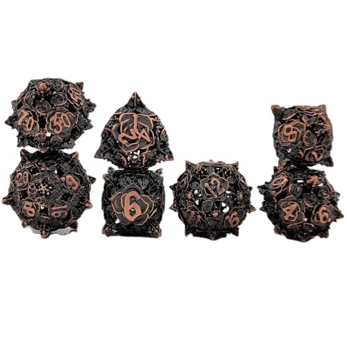 7PCS Hohle Metall DND Würfel Set, Bunte Blume Rollenspiel D&D Würfel, DND Metall Würfel Set, Polyeder Metall Würfel Set für Pathfinder Warhammer RPG Brettspiele Bronze von YlobdolY