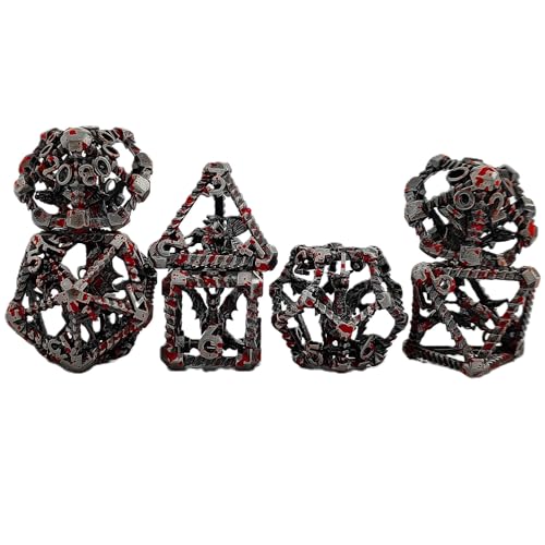 7PCS Hohle Metall DND Würfel Set, Drachenkäfig Rollenspiel D&D Würfel, DND Metall Würfel Set, Polyeder Metall Würfel Set für Pathfinder Warhammer RPG Brettspiele Blutig von YlobdolY