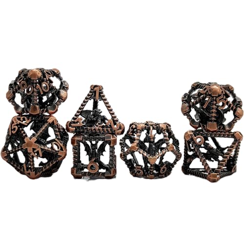 7PCS Hohle Metall DND Würfel Set, Drachenkäfig Rollenspiel D&D Würfel, DND Metall Würfel Set, Polyeder Metall Würfel Set für Pathfinder Warhammer RPG Brettspiele Bronze von YlobdolY