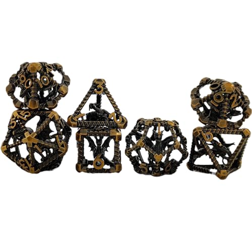 7PCS Hohle Metall DND Würfel Set, Drachenkäfig Rollenspiel D&D Würfel, DND Metall Würfel Set, Polyeder Metall Würfel Set für Pathfinder Warhammer RPG Brettspiele Golden von YlobdolY