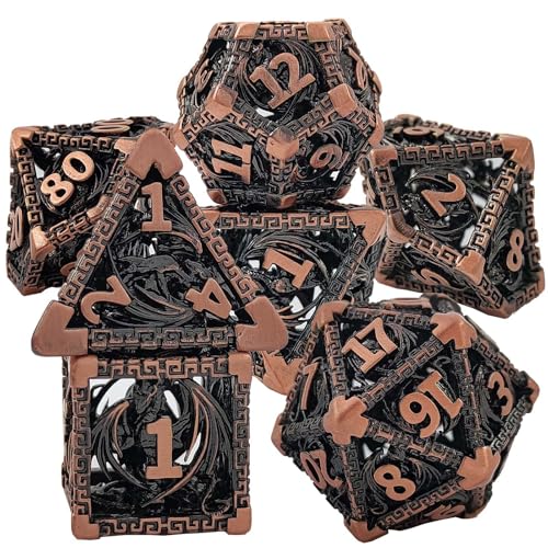 7PCS Hohle Metall DND Würfel Set, Dragon Beast Rollenspiel D&D Würfel, DND Metall Würfel Set, Polyeder Metall Würfel Set für Pathfinder Warhammer RPG Brettspiele Bronze von YlobdolY