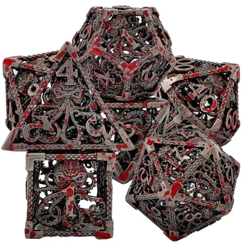 7PCS Hohle Metall DND Würfel Set, Octopus Rollenspiel D&D Würfel, DND Metall Würfel Set, Polyeder Metall Würfel Set für Pathfinder Warhammer RPG Brettspiele Bloody von YlobdolY