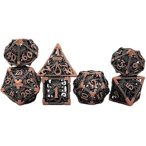 7PCS Hohle Metall DND Würfel Set, Octopus Rollenspiel D&D Würfel, DND Metall Würfel Set, Polyeder Metall Würfel Set für Pathfinder Warhammer RPG Brettspiele Bronze von YlobdolY