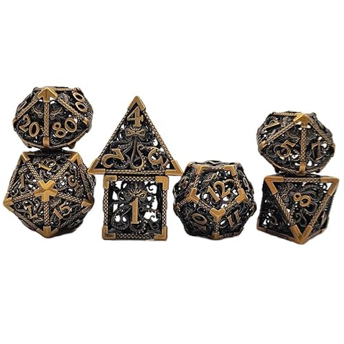 7PCS Hohle Metall DND Würfel Set, Octopus Rollenspiel D&D Würfel, DND Metall Würfel Set, Polyeder Metall Würfel Set für Pathfinder Warhammer RPG Brettspiele Golden von YlobdolY