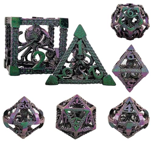 7PCS Hohle Metall DND Würfel Set, Oktopus Käfig Rollenspiel D&D Würfel, DND Metall Würfel Set, Polyedrische Metall Würfel Set für Pathfinder Warhammer RPG Brettspiele Bunt von YlobdolY