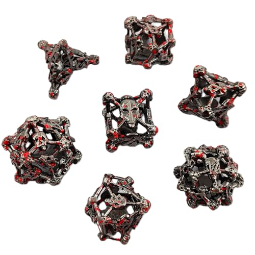 7PCS Hohle Metall DND Würfel Set, Schädelkäfig Rollenspiel D&D Würfel, DND Metall Würfel Set, Polyedrische Metall Würfel Set für Pathfinder Warhammer RPG Brettspiele Blutig von YlobdolY