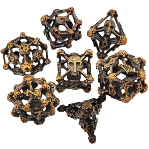 7PCS Hohle Metall DND Würfel Set, Schädelkäfig Rollenspiel D&D Würfel, DND Metall Würfel Set, Polyedrische Metall Würfel Set für Pathfinder Warhammer RPG Brettspiele Golden von YlobdolY