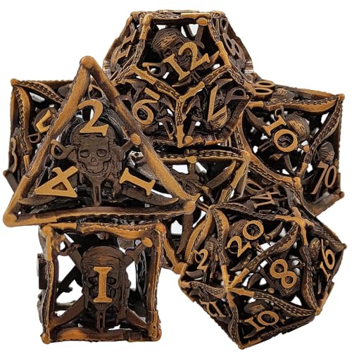 7PCS Hohle Metall DND Würfel Set, Vintage Golden Pirate Rollenspiel D&D Würfel, DND Metall Würfel Set, Polyedrische Metall Würfel Set für Pathfinder Warhammer RPG Brettspiele von YlobdolY