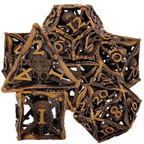 7PCS Hohle Metall DND Würfel Set, Vintage Golden Pirate Rollenspiel D&D Würfel, DND Metall Würfel Set, Polyedrische Metall Würfel Set für Pathfinder Warhammer RPG Brettspiele 7PCS Hohle Metall DND Würfel Set, Vintage Golden Pirate Rollenspiel D&D Würfel, DND Metall Würfel Set, Polyedrische Metall Würfel Set für Pathfinder Warhammer RPG Brettspiele von YlobdolY