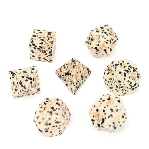 7PCS Natürlicher Edelstein DND Würfel Set, Dalmatiner Stein Rollenspiel D&D Würfel, DND Speckled Kristall Edelstein Würfel Set, Polyeder Edelstein Würfel Set für RPG Brettspiele C von YlobdolY