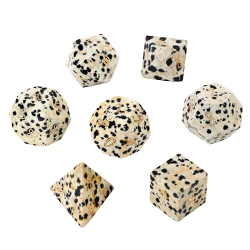 7PCS Natürlicher Edelstein DND Würfel Set, Dalmatiner Stein Rollenspiel D&D Würfel, DND Speckled Kristall Edelstein Würfel Set, Polyeder Edelstein Würfel Set für RPG Brettspiele E von YlobdolY