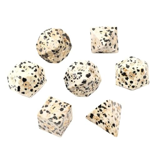 7PCS Natürlicher Edelstein DND Würfel Set, Dalmatiner Stein Rollenspiel D&D Würfel, DND Speckled Kristall Edelstein Würfel Set, Polyeder Edelstein Würfel Set für RPG Brettspiele F von YlobdolY