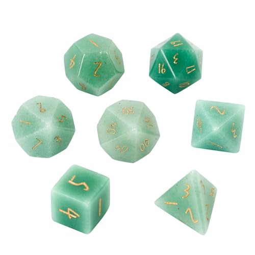 7PCS Natürlicher Edelstein DND Würfel Set, Grüner Aventurin Rollenspiel D&D Würfel, DND Kristall Edelstein Würfel Set, Polyeder Edelstein Würfel Set für RPG Brettspiele Grün A von YlobdolY