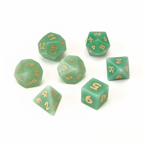 7PCS Natürlicher Edelstein DND Würfel Set, Grüner Aventurin Rollenspiel D&D Würfel, DND Kristall Edelstein Würfel Set, Polyeder Edelstein Würfel Set für RPG Brettspiele Grün B von YlobdolY