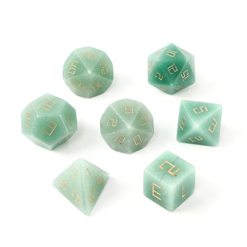 7PCS Natürlicher Edelstein DND Würfel Set, Grüner Aventurin Rollenspiel D&D Würfel, DND Kristall Edelstein Würfel Set, Polyeder Edelstein Würfel Set für RPG Brettspiele Grün D von YlobdolY