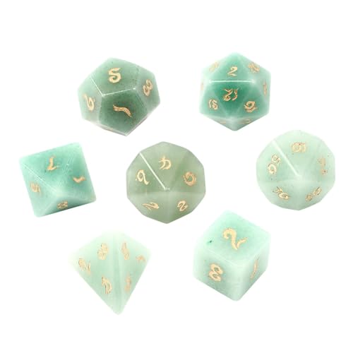 7PCS Natürlicher Edelstein DND Würfel Set, Grüner Aventurin Rollenspiel D&D Würfel, DND Kristall Edelstein Würfel Set, Polyeder Edelstein Würfel Set für RPG Brettspiele Grün E von YlobdolY