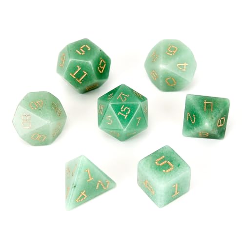 7PCS Natürlicher Edelstein DND Würfel Set, Grüner Aventurin Rollenspiel D&D Würfel, DND Kristall Edelstein Würfel Set, Polyeder Edelstein Würfel Set für RPG Brettspiele Grün F von YlobdolY