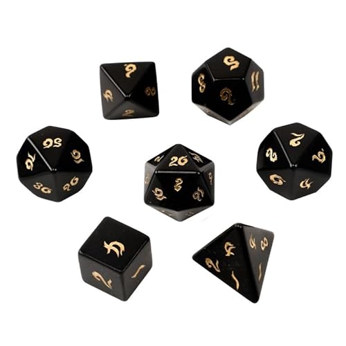 7PCS Natürlicher Edelstein DND Würfel Set, Helles Obsidian Rollenspiel D&D Würfel, DND Kristall Edelstein Würfel Set, Polyeder Edelstein Würfel Set für RPG Brettspiele Schwarz A von YlobdolY